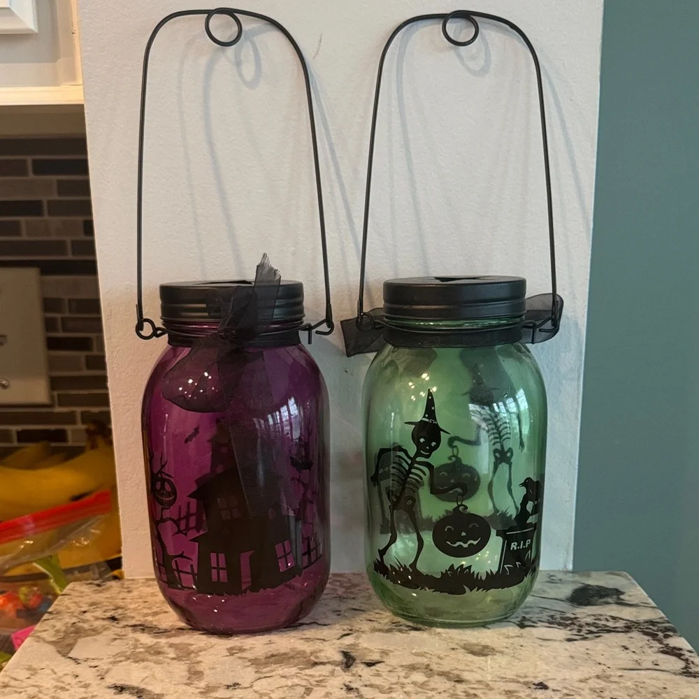 Spooky Purple and Green Lantern Jars